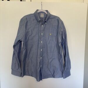 Brooks Brothers Dress Shirt Mens Large Blue Regent Non-Iron Supima Stretch